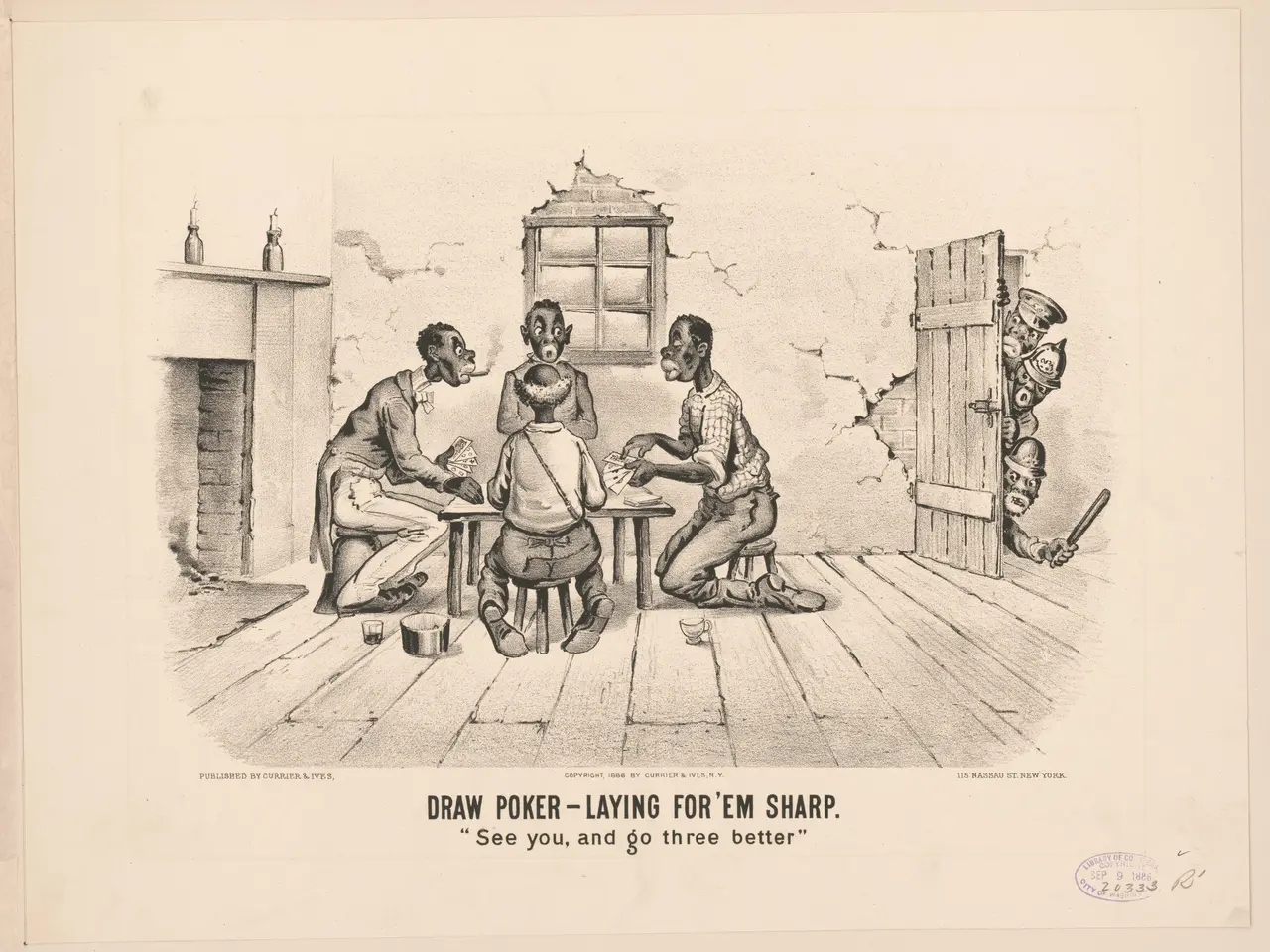 L'immagine mostra un gruppo di persone sedute intorno a un tavolo che giocano a poker, con un muro,...