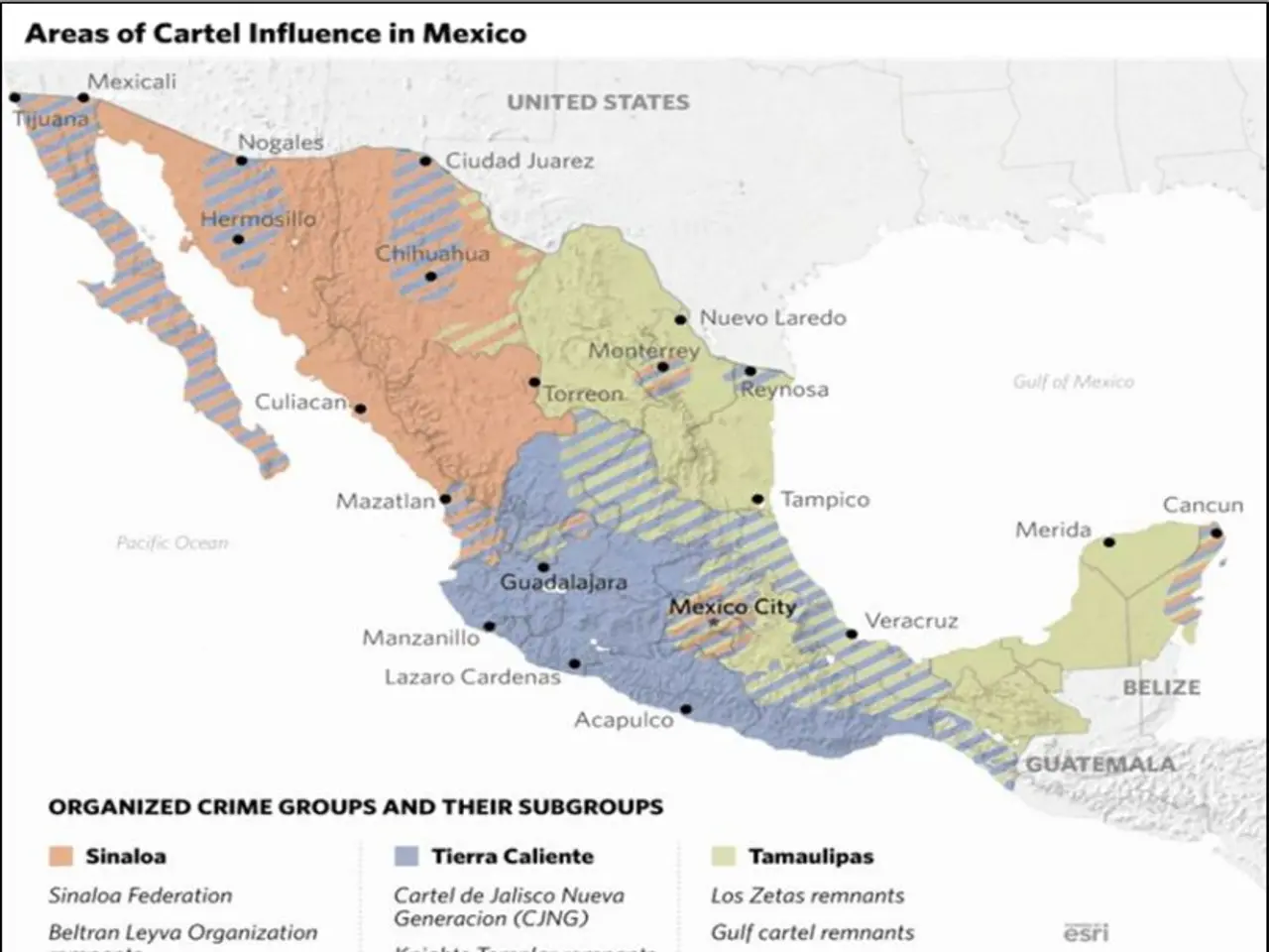 L'immagine mostra una locandina con una mappa del Messico, che evidenzia le aree di influenza del...