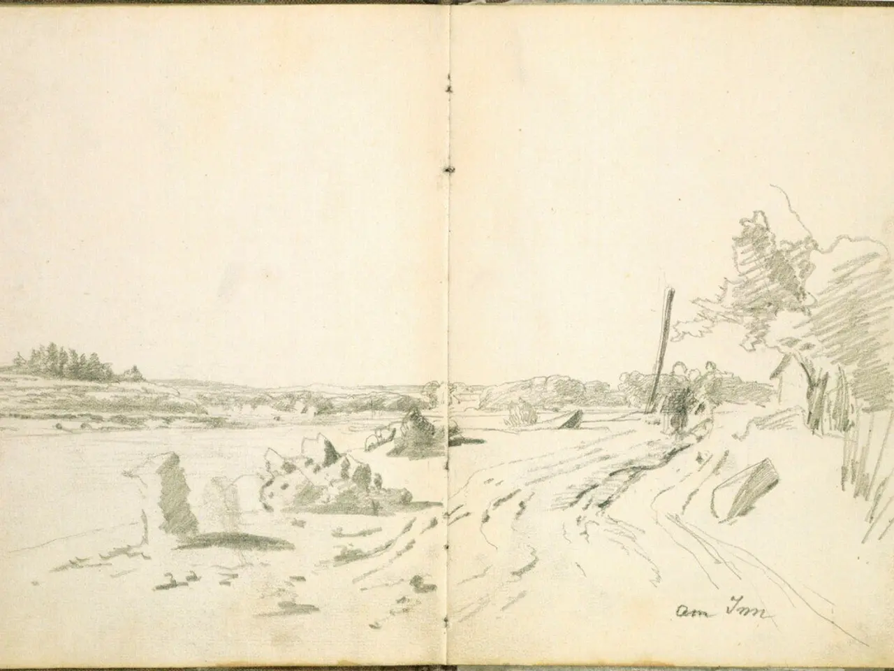 L'immagine mostra un libro aperto con un disegno di una scena di spiaggia. Il disegno ritrae una...