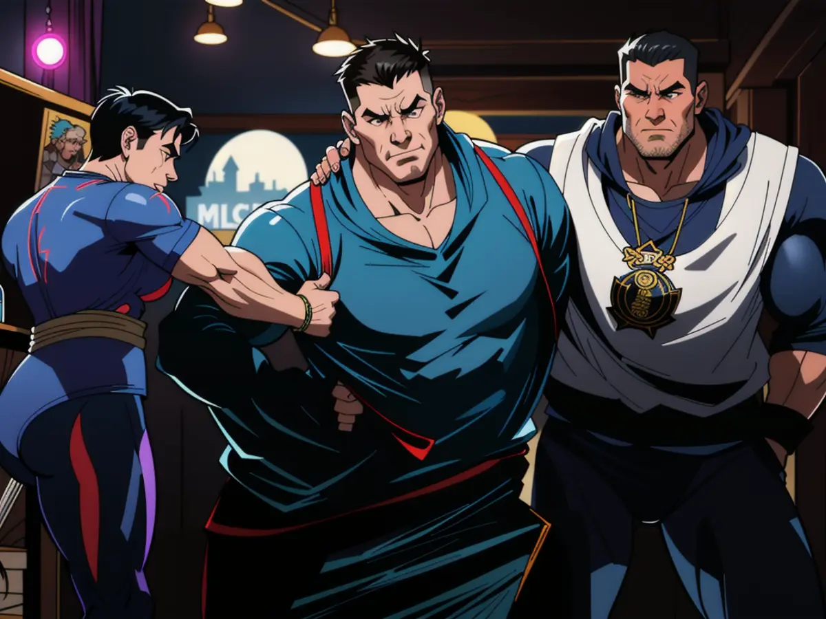 Usher e i suoi compagni gioiscono nell'anonima Flipper's Roller Boogie Palace temporanea.